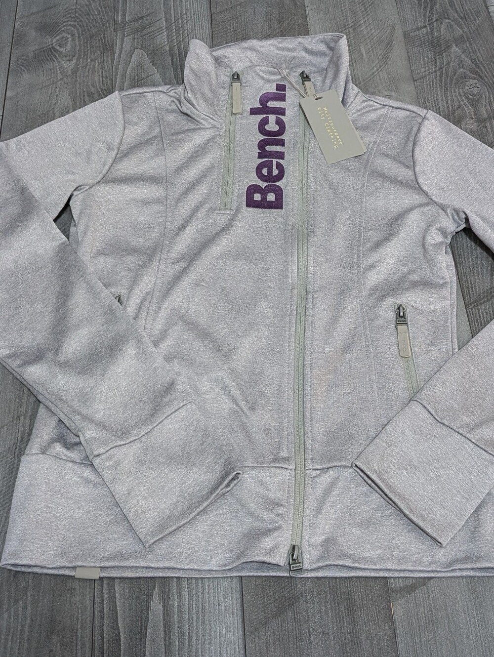 Bench Light Gray Hoodie with Purple Bench Logo Size Medium Womens
